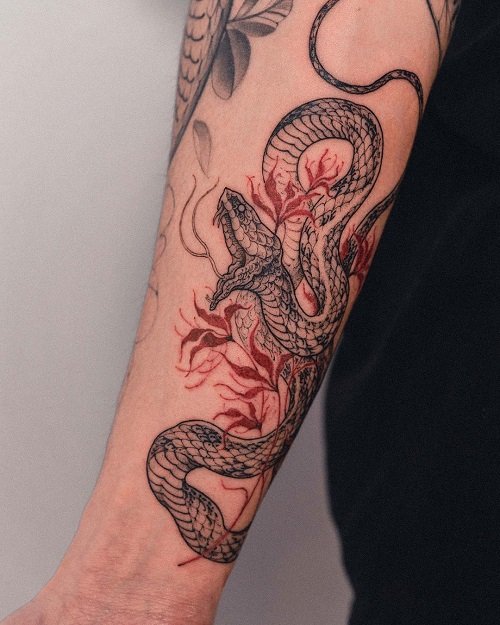 Serpent and Spider Lily Tattoo