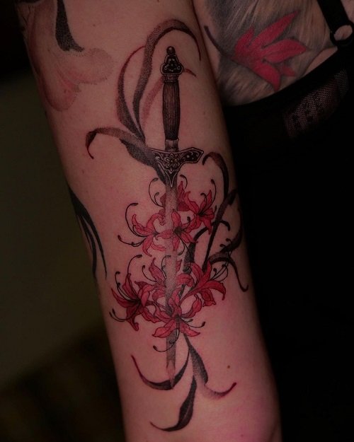 Spider Lilies with a Sword Tattoo