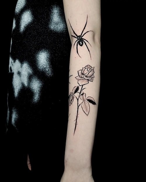 Rose and Black Widow Tattoo