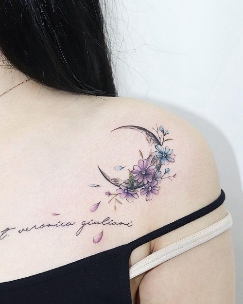 Withering Primrose and Moon on Collar Bone