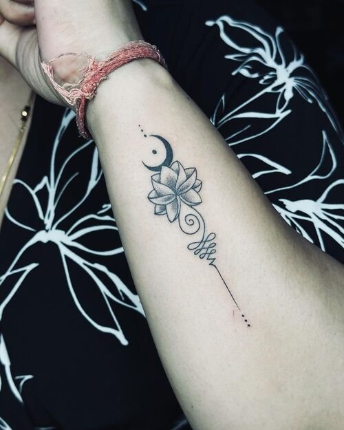 Small Lotus with Crescent Moon Ink tattoo