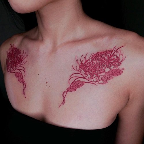 Spider Lily Chest Piece tattoo