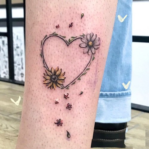 Mini Small Sunflower Tattoo with Mom’s Name
