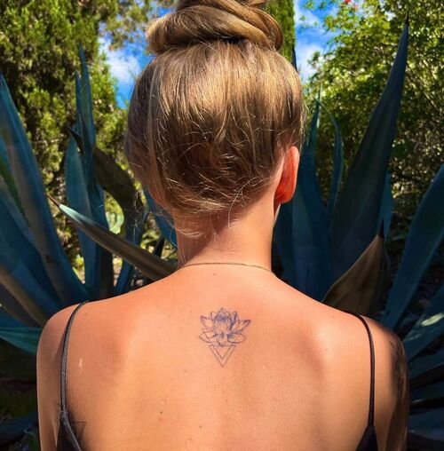 Lotus with Triangles back tattoo