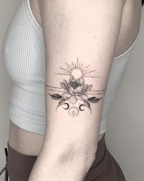 Lotus Sunset and Night Armband tattoo