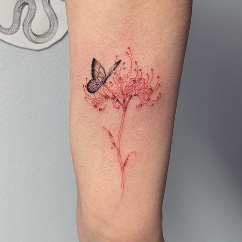 Red Spider Lily Along the Spine tattoo