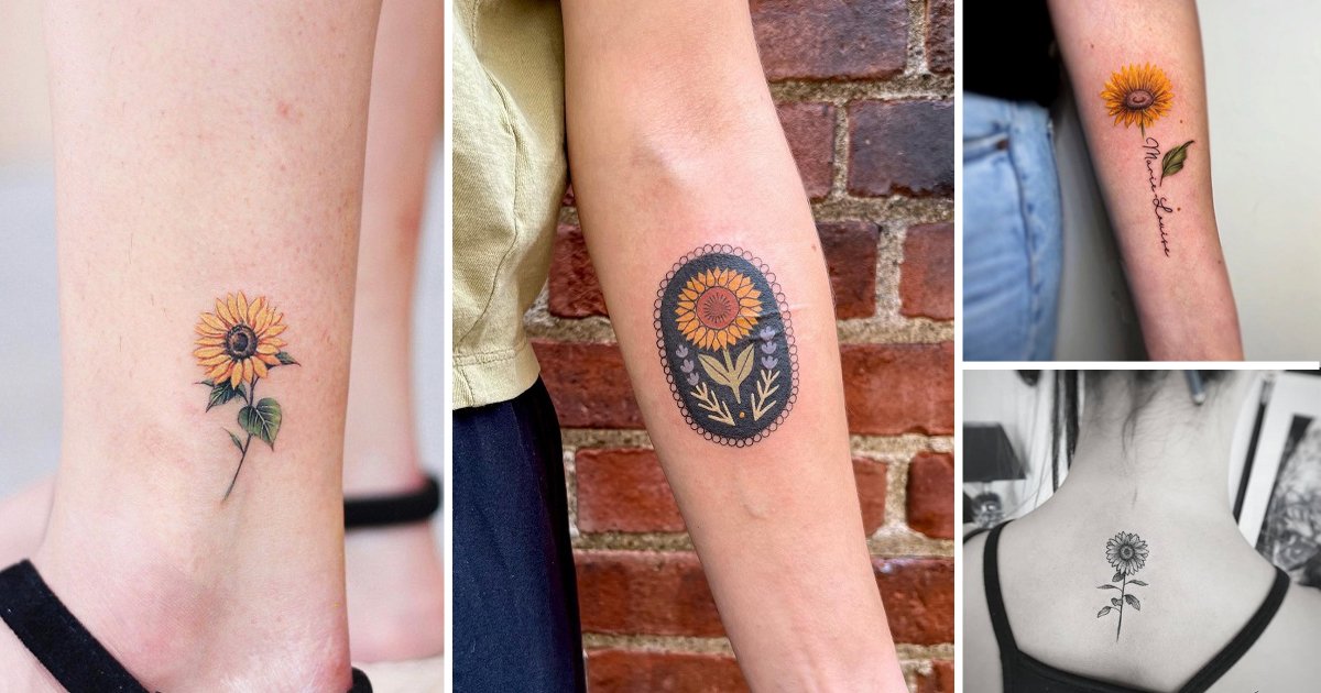 Minimalist sunflower tattoo on the wrist.