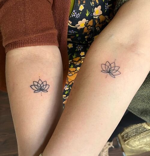 Small Lotus Flower Matching Tattoos for Couples