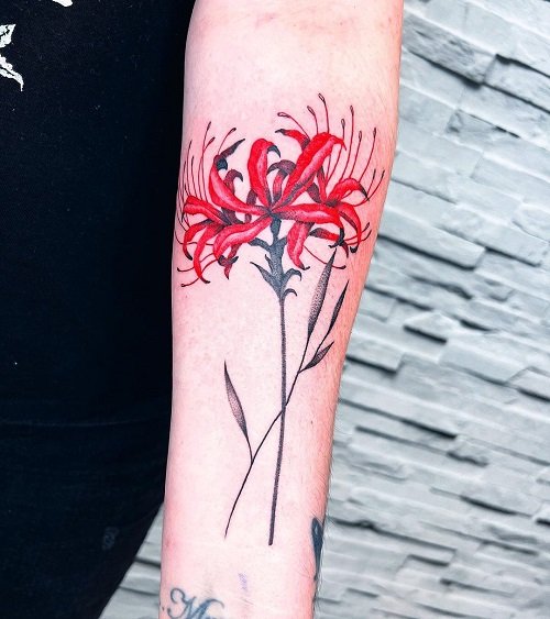 Vibrant Red Spider Lilies Tattoo 