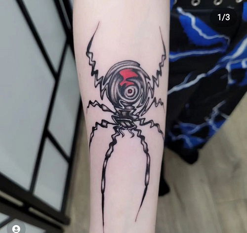 Glitch Style Black Widow Spider Body Art Tattoo 