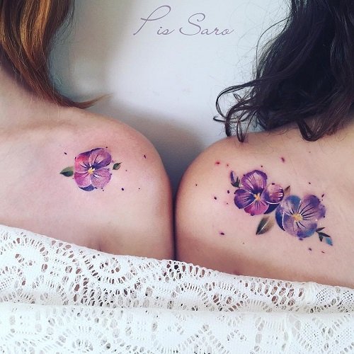 February Birth Flower Twins Matching Tattoo