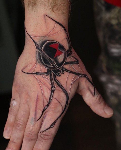 Black Widow on Hand Tattoo 