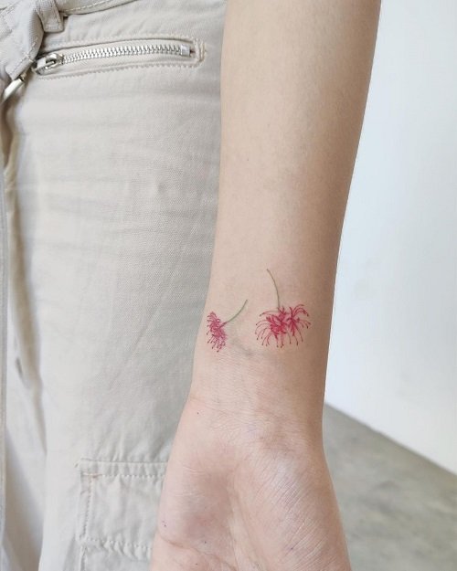 Small Spider Lily Tattoo on Wrist