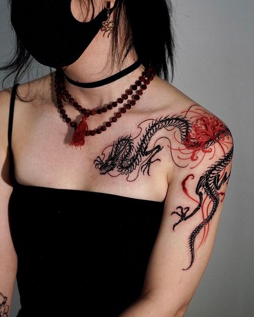 Red Spider Lily with Snake tattoo