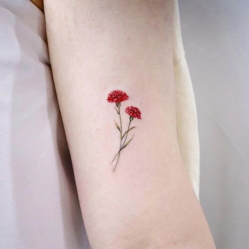 Red January Birth Flower Carnation Tattoo