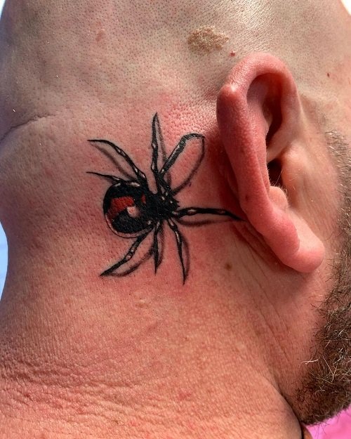 Black Widow Behind the Ear Tattoo 