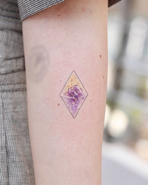 Small Violet Design in a Diamond February Birth Flower Tattoo 