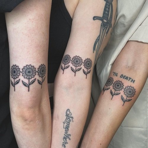 Small Sunflowers Matching Tattoo Idea