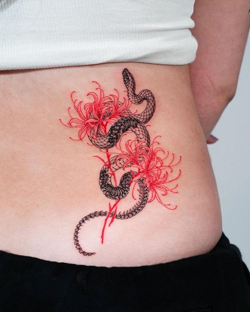 Spider Lily and snake  Ink