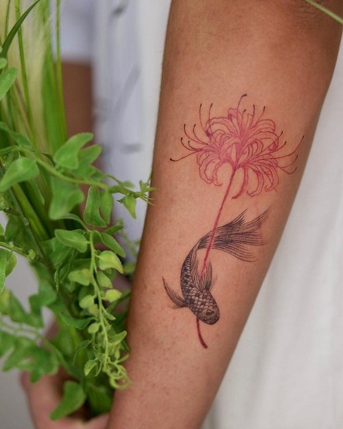 Spider Lily with Fish tattoo ideas