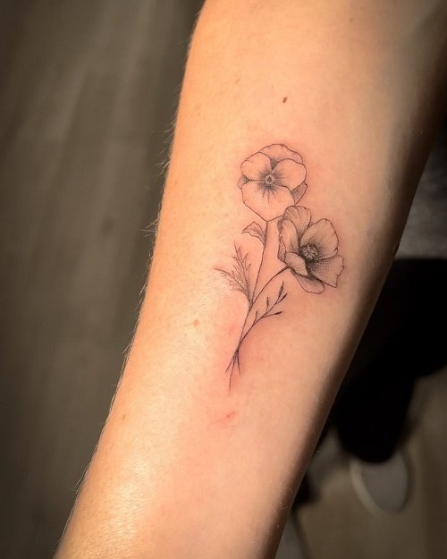 Violet and Poppy Birth Flower Tattoo Design