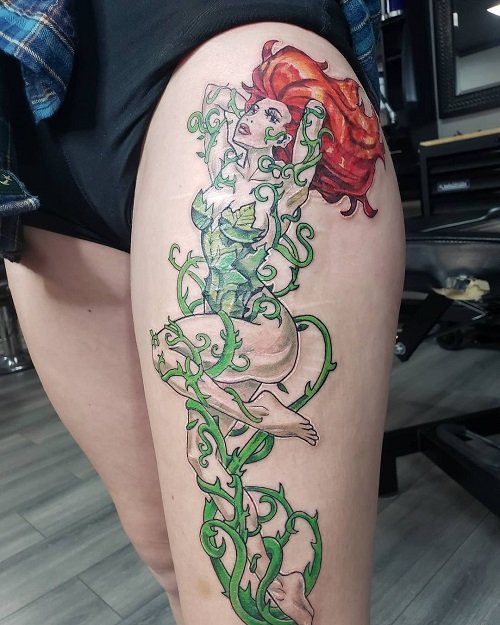 Woman Wrapped in Poison Ivy Vine tattoo