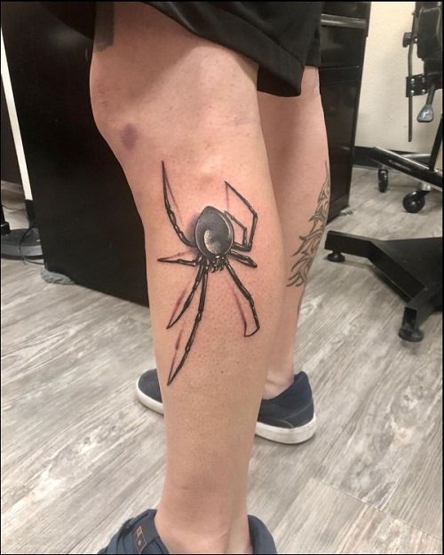Black Widow on Leg Tattoo Piece