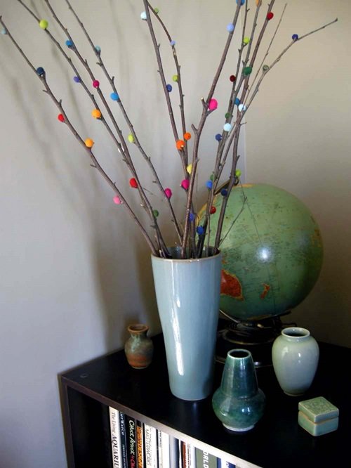 Add Colorful Balls to Make a Rainbow Pussy Willow Decor!