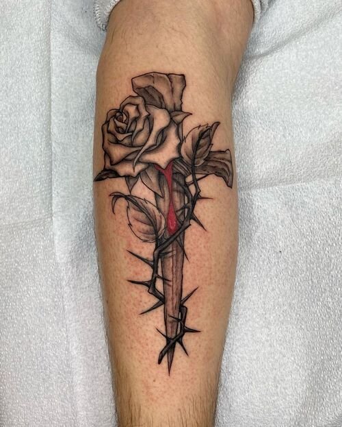 Cross With Flowers Tattoo1