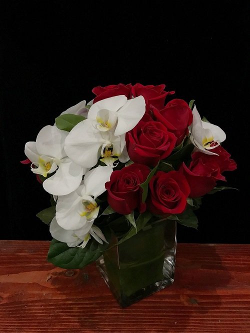 Red Roses and White Orchids Celebration of Life Arrangement 10