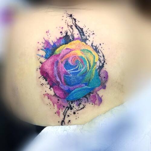 Rainbow Rose with Black Ink