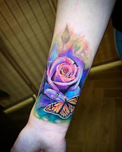 Rainbow Rose and Butterfly