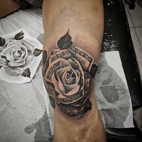 Roses With Money Tattoo Designs 13