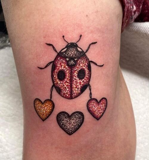 Ladybug with 3 Hearts Tattoo 13