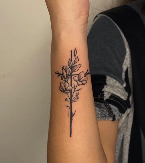 Cross with Floral Vine tattoo ideas