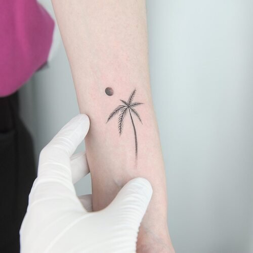 Small Palm Tree with the Moon Tattoo 