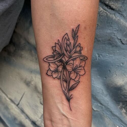 Gladiolus and Celtic Cross Tattoo