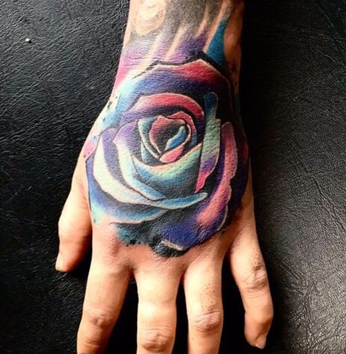 Hand Tattoo of Multicolored Rose Rainbow Rose Tattoo 17