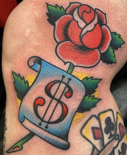 Roses With Money Tattoo Designs 18