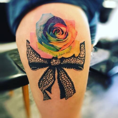 Unique Rainbow Rose with Bow Design
