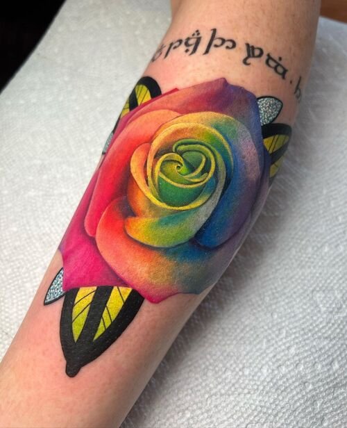 Intricate Rainbow Rose Tattoo 21