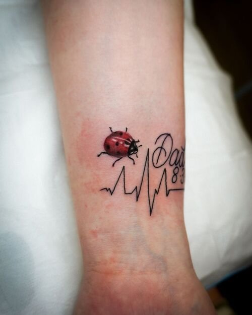 Ladybug and Heartrate Line for Dad tattoo ideas