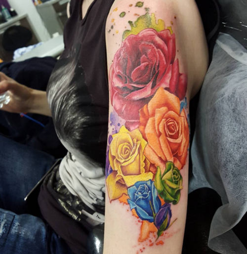 Rainbow Roses Arm Tattoo Piece
