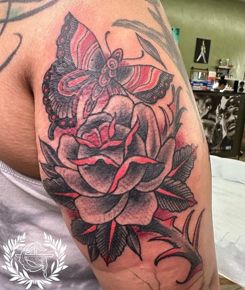 Tattoos With Roses and Butterflies 23