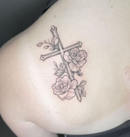 Roses with a Cross tattoo ideas