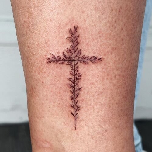 Simple Cross Flower Ink Tattoo 