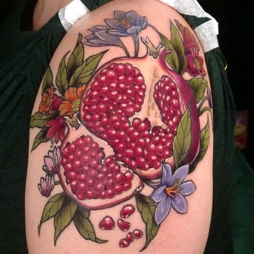 Pomegranate with Purple Flowers