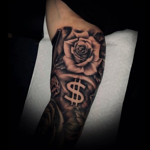 Roses With Money Tattoo Designs 14