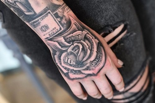 Roses With Money Tattoo Designs 6