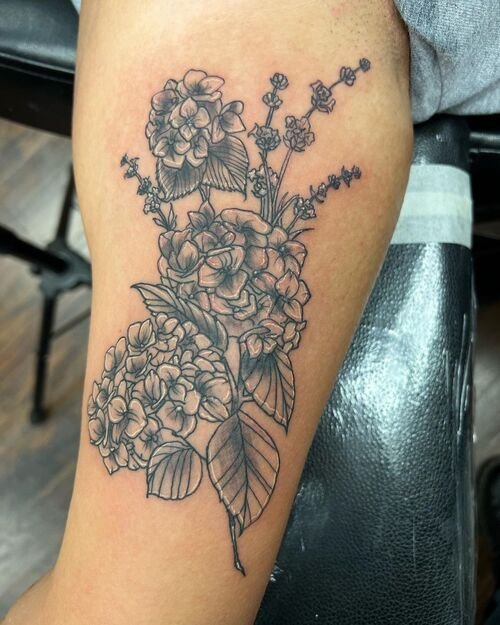 Hydrangea Floral Tattoo Piece